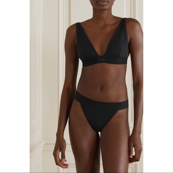 Skims Bralette Plunge Ribbed Cotton Jersey Women's Solid Black Soot Wireless Med - Picture 4 of 10